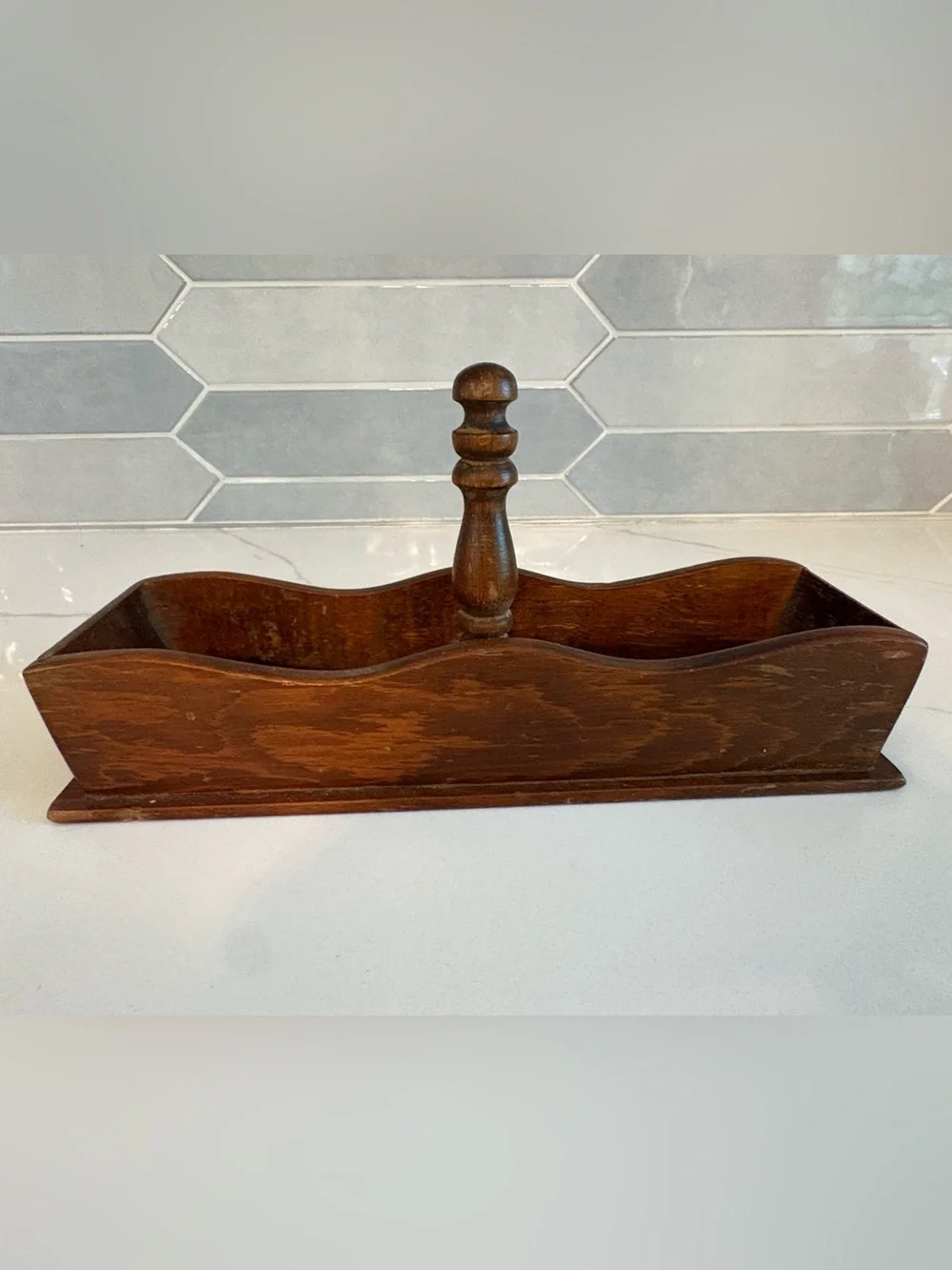 Vintage Wooden Cracker Caddy/ Utensil Tray - Farmhouse Spindle Organizer